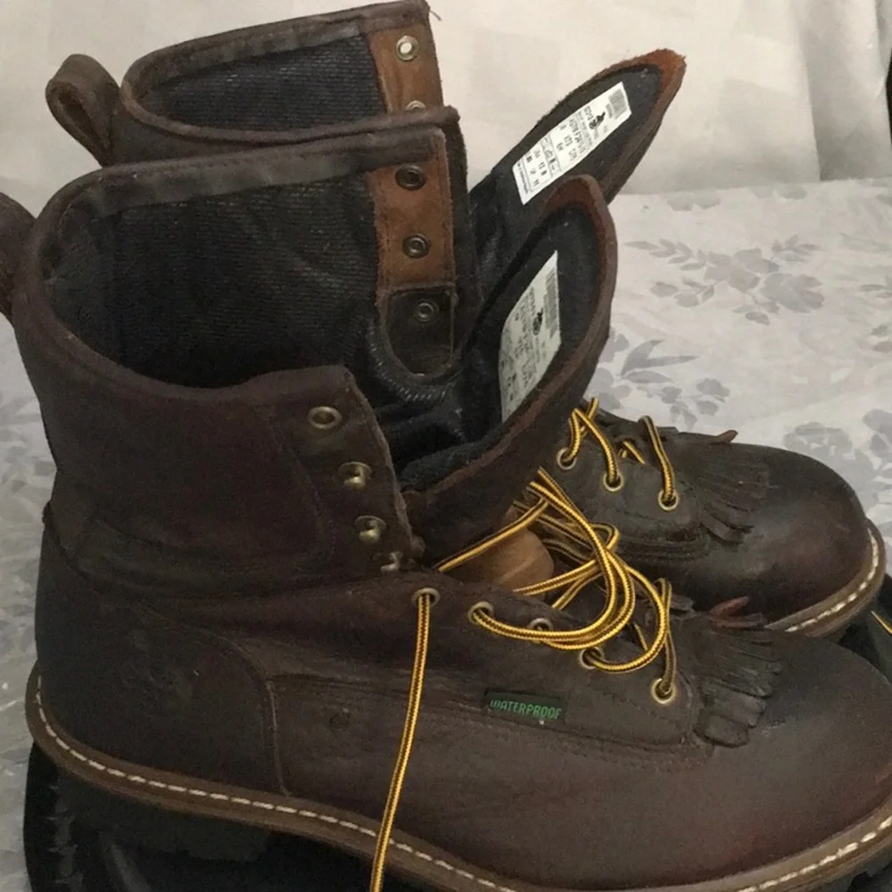 Men’s Georgia Boot  Brown Leather Work Boots with Yellow Laces